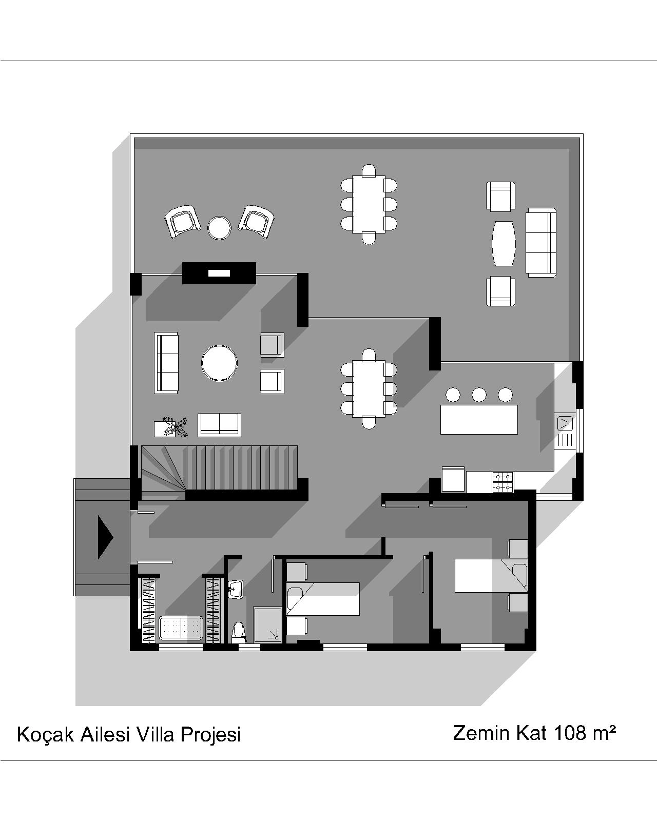 kocaeli derince karagollu zemin kat modern villa projesi plani mst mimarlik