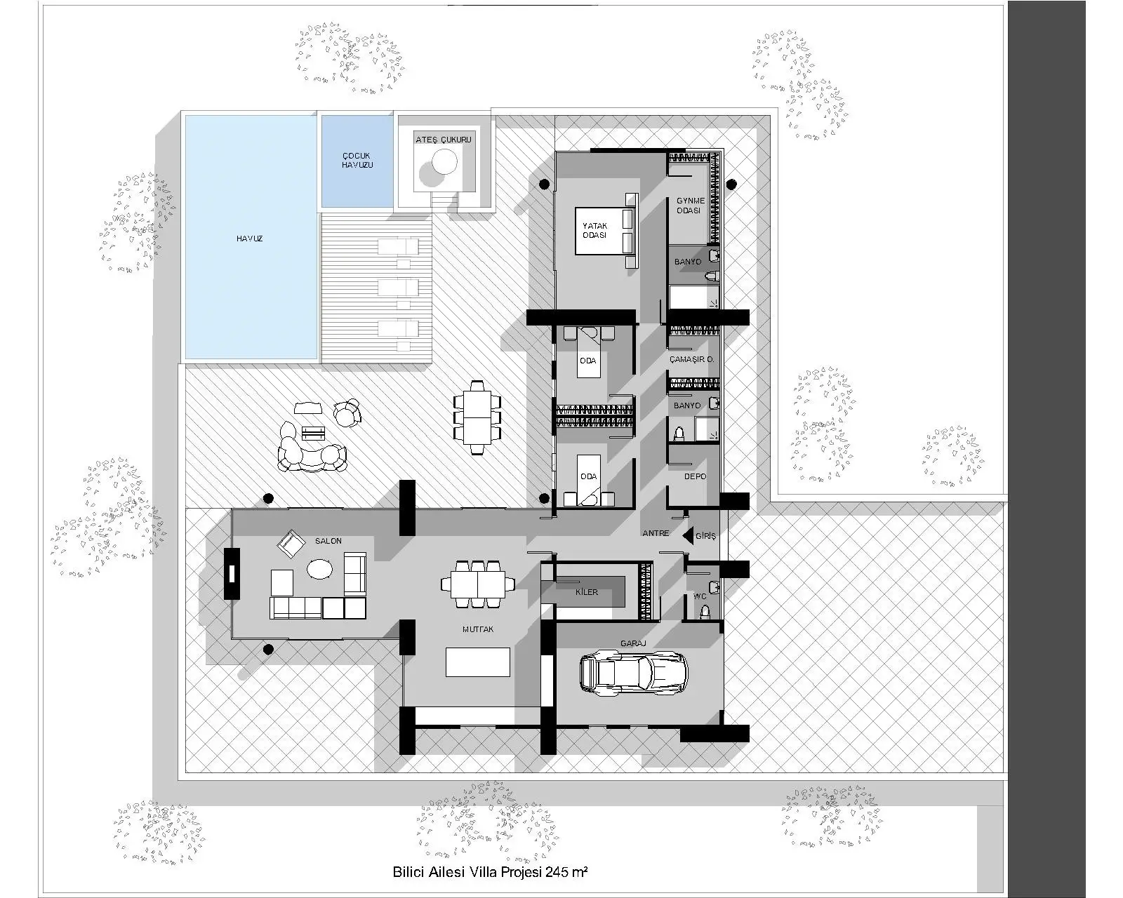 kocaeli derince tahtali l type modern villa projesi plani mst mimarlik