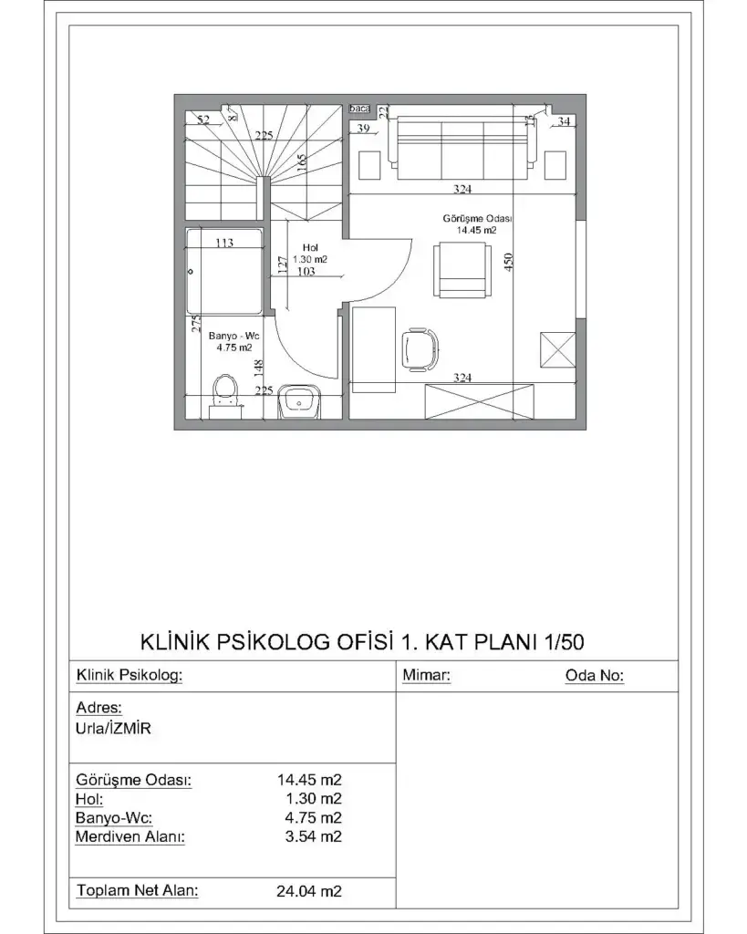 izmir klinik psikolog ofisi kroki ve plan cizimi 2 mst mimarlik