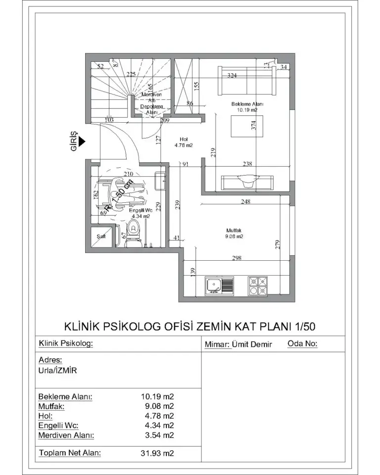 izmir klinik psikolog ofisi kroki ve plan cizimi mst mimarlik