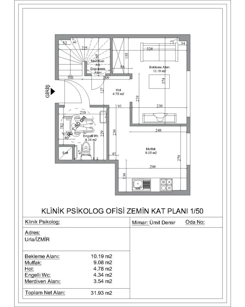 izmir klinik psikolog ofisi kroki ve plan cizimi mst mimarlik