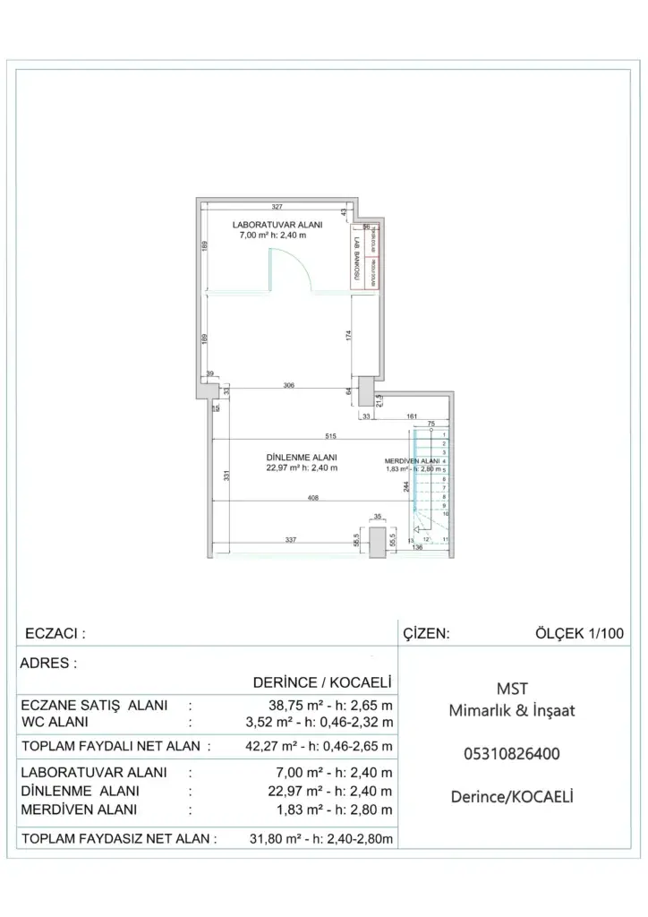 kocaeli eczane kroki plan çizimi mst mimarlik