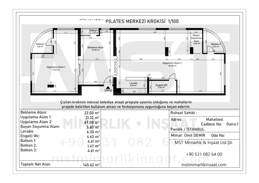 pendik istanbul fizyoterapi pilates krokisi cizimi rolove mst mimarlik