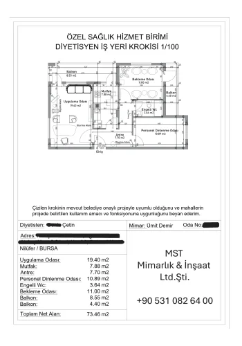 ozel saglik hizmet birimi diyetisyen krokisi nilufer bursa mst mimarlik